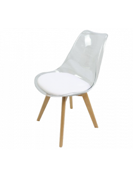 BERG-PL-W καρέκλα ξύλο-δερματίνη plexiglass ΔΙΑΦΑΝΗ, 52x49x82