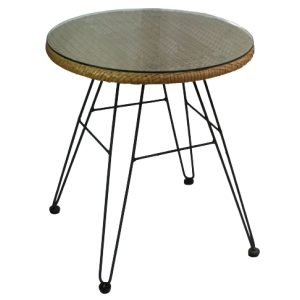 YAYA-T τραπεζάκι μεταλλικό wicker ΦΥΣΙΚΟ, Φ50xH54