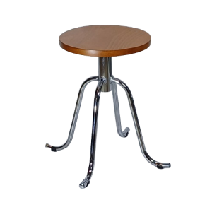 00114 σκαμπό χαμηλό μεταλλικό ΧΡΩΜΙΟΥ κάθισμα ξύλο ΚΕΡΑΣΙ, 32x32xH48