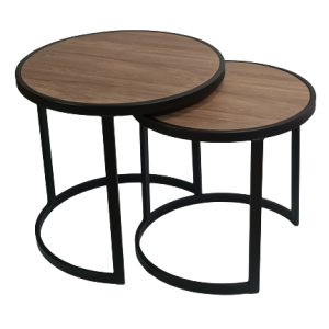 ΠΟΛΑ τραπεζάκι σαλονιού μέταλλο ΜΑΥΡΟ ξύλο ΚΑΡΥΔΙ, Φ59xH56-Φ51xH51