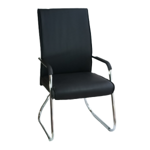 9924-GV πολυθρόνα επισκέπτη μεταλλική χρωμίου κάθισμα ΔΕΡΜΑΤΙΝΗ ΜΑΥΡΗ, 53x60xΗ100