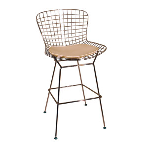 BERTOYA-ST σκαμπό ψηλό μεταλλικό ΧΡΩΜΙΟΥ μαξιλάρι ΛΕΥΚΟ, 54x52xH104