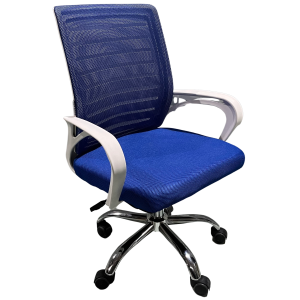 BY-017-2 πολυθρόνα γραφείου σκελετός πλαστικός ΛΕΥΚΟΣ ύφασμα mesh ΜΠΛΕ / 63x50x87-97