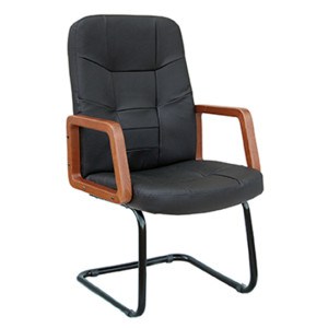 D139-VL πολυθρόνα επισκέπτη μεταλλική με ξύλο κάθισμα ΔΕΡΜΑΤΙΝΗ ΜΑΥΡΗ, 57x60xH96