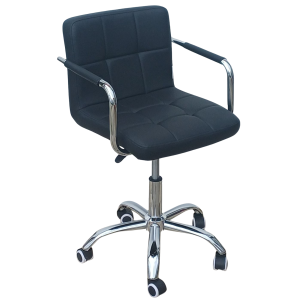 GLITER καρέκλα γραφείου με μπράτσα ΔΕΡΜΑΤΙΝΗ ΜΑΥΡΗ / 53x47xΗ75-87