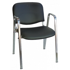 ISO-2 πολυθρόνα επισκέπτη σκελετός ΧΡΩΜΙΟΥ κάθισμα ΔΕΡΜΑΤΙΝΗ ΜΑΥΡΗ, 56x62xΗ77