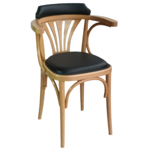 KATRIN-57 πολυθρόνα ενιαίου χώρου ξύλινη ΦΥΣΙΚΟ με κάθισμα ΔΕΡΜΑΤΙΝΗ ΜΑΥΡΗ ΜΕ ΚΑΠΑΡΑ, 54x42x78