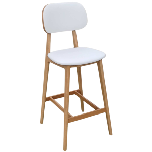 LUNA-3-ST σκαμπό ψηλό με πλάτη ξύλo ΦΥΣΙΚΟ κάθισμα δερματίνη ΛΕΥΚΗ / 44x48xH112