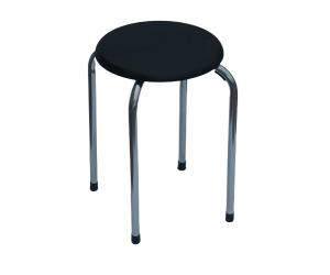 SC-20004C σκαμπό χαμηλό μεταλλικό ΧΡΩΜΙΟΥ κάθισμα ξύλο pvc ΜΑΥΡΟ, 26x26xH45