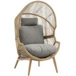 WILLOW πολυθρόνα relax μεταλλική ΦΥΣΙΚΟ σχοινί ΜΠΕΖ μαξιλάρια ΓΚΡΙ / 90x90xΗ145